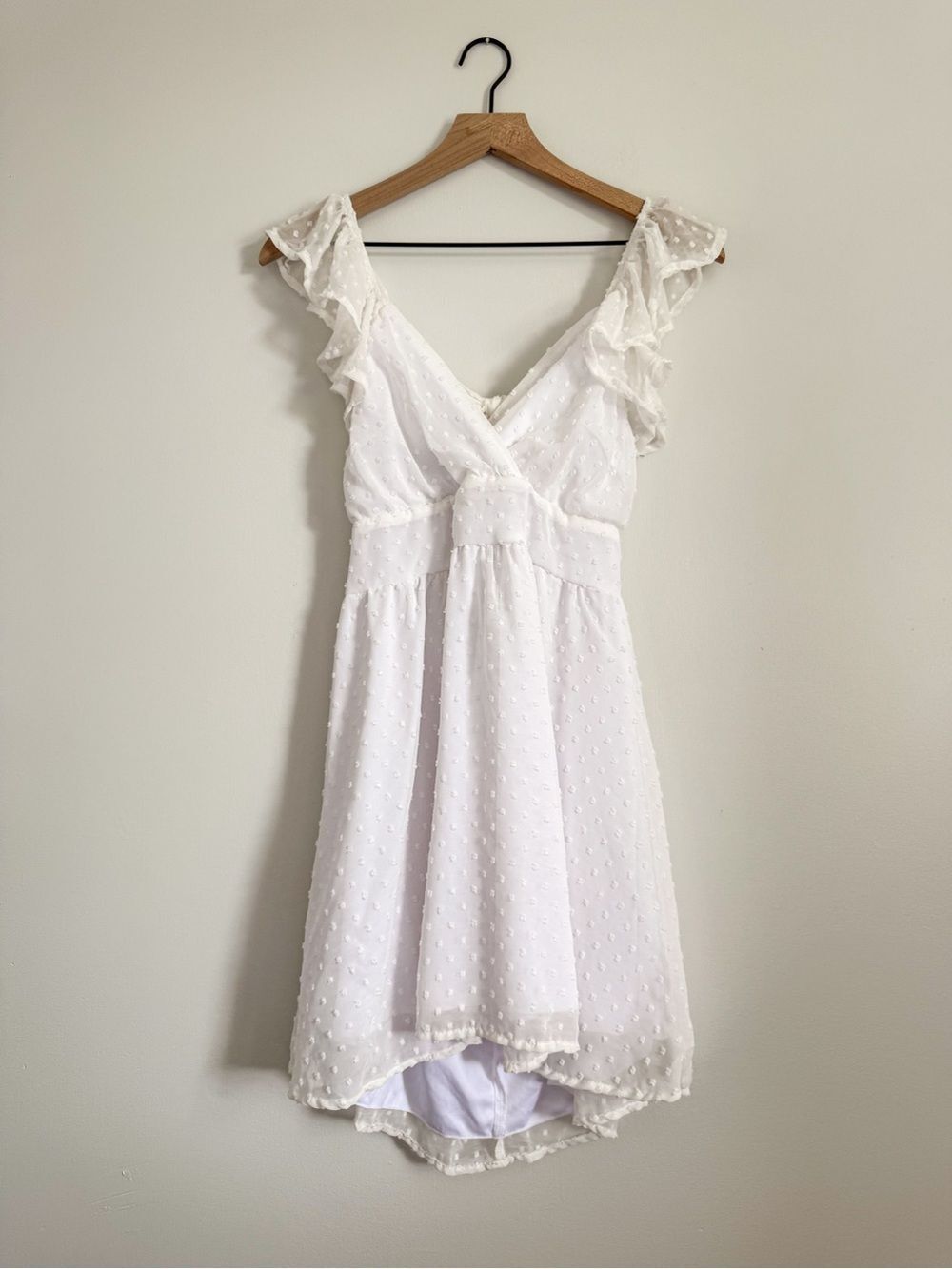 Altar'd State Kristin Clip Dot White Ruffled Mini Dress Size Medium - Picture 5 of 11